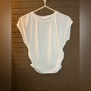 Abound White Draped Short Sleeve Crew Neck Top